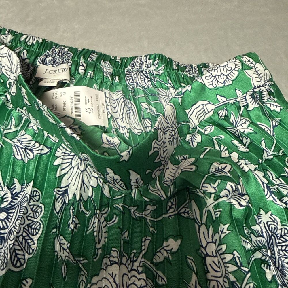 J. Crew Green Satin Pleated Floral A-Line Skirt Size Medium NWT - Picture 5 of 5